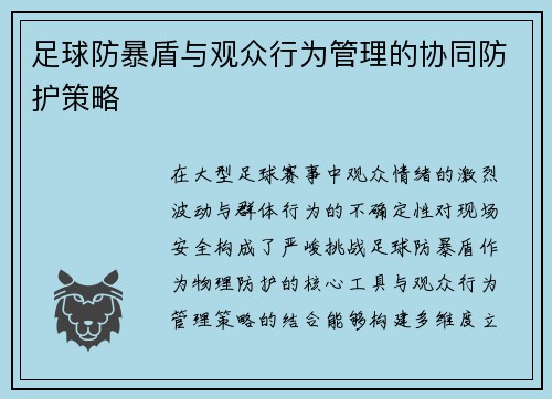 足球防暴盾与观众行为管理的协同防护策略