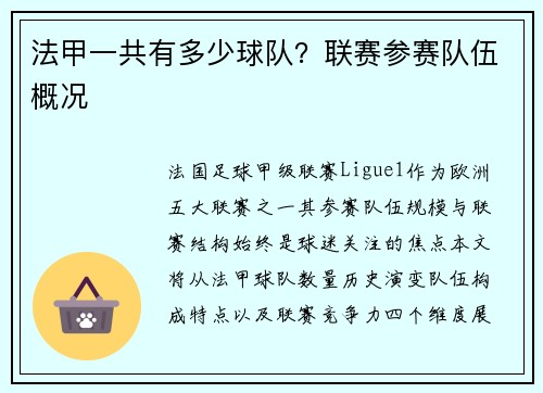 法甲一共有多少球队？联赛参赛队伍概况